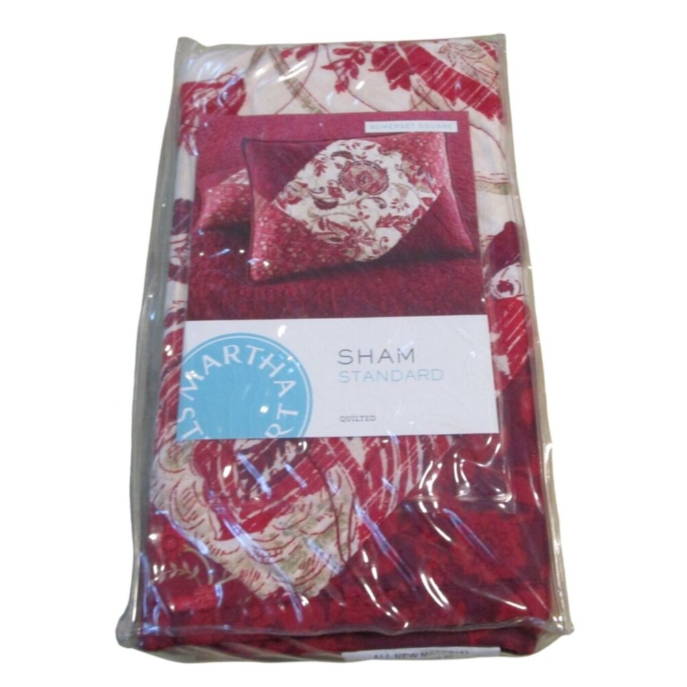 Vintage Martha Stewart Somerset Square Standard Sham Quilted Cotton Red White NI